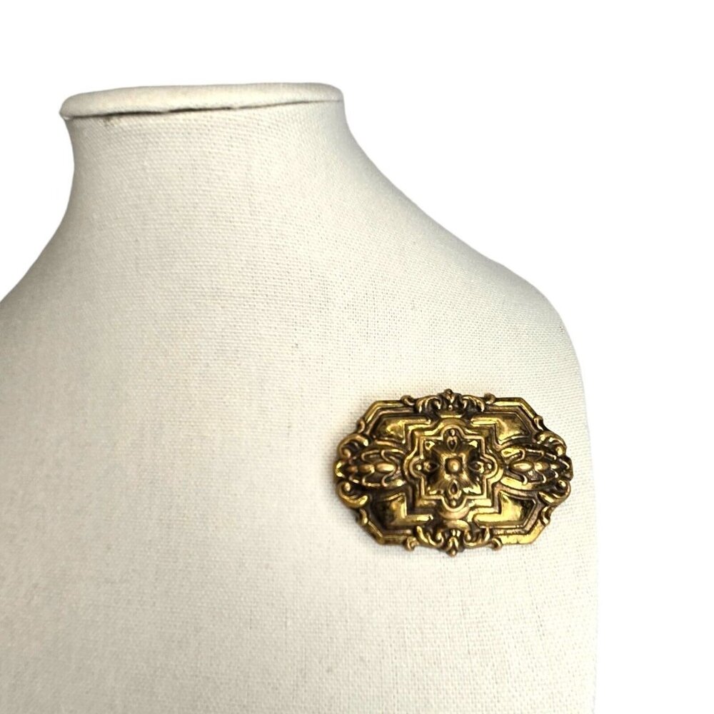 Victorian‎ Style Brass Statement Floral Pin Brooch 3" - Picture 2 of 9
